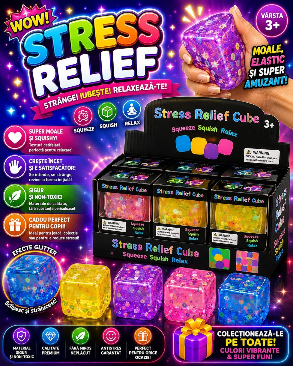 Jucărie Squishy Cub cu Fructe Colorate – Antistres Gelatinos, diverse culori
