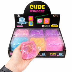 Jucărie Squishy Cub cu Sclipici 6 x 6 x 6 cm – Antistres, Culoare Aleatorie