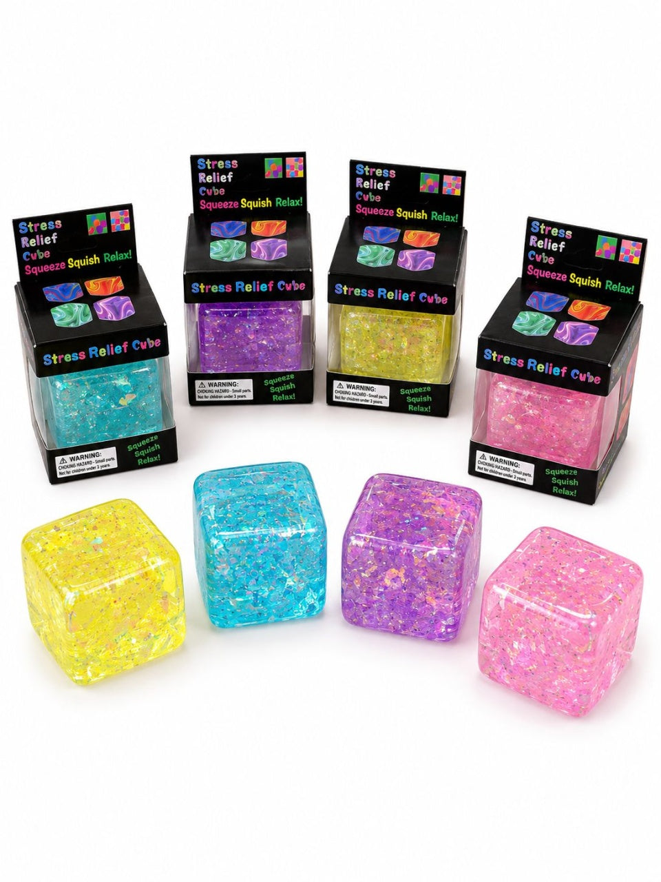 Jucărie Squishy Cub cu Sclipici – Anti-Stres, Senzorială, Super Moale, Cube Fidget Toy