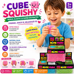 Jucărie Squishy Cub cu Sclipici în Cutie 6 cm – Antistres, Transparentă, Elastică, Culoare Aleatorie