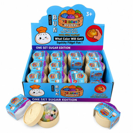 Jucărie Squishy Dumpling cu Bile Mari Colorate 5.5 cm – Minge Anti-Stres Senzorială în Cutie Tip Bambus