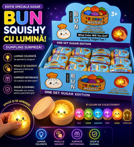 Jucărie Squishy Dumpling cu Lumini LED 5,5 cm – Antistres Moale