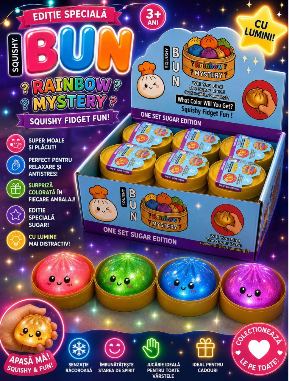 Jucărie Squishy Dumpling cu Lumini LED 8,5 cm – Antistres Moale, Slow Rising, Culoare Surpriză