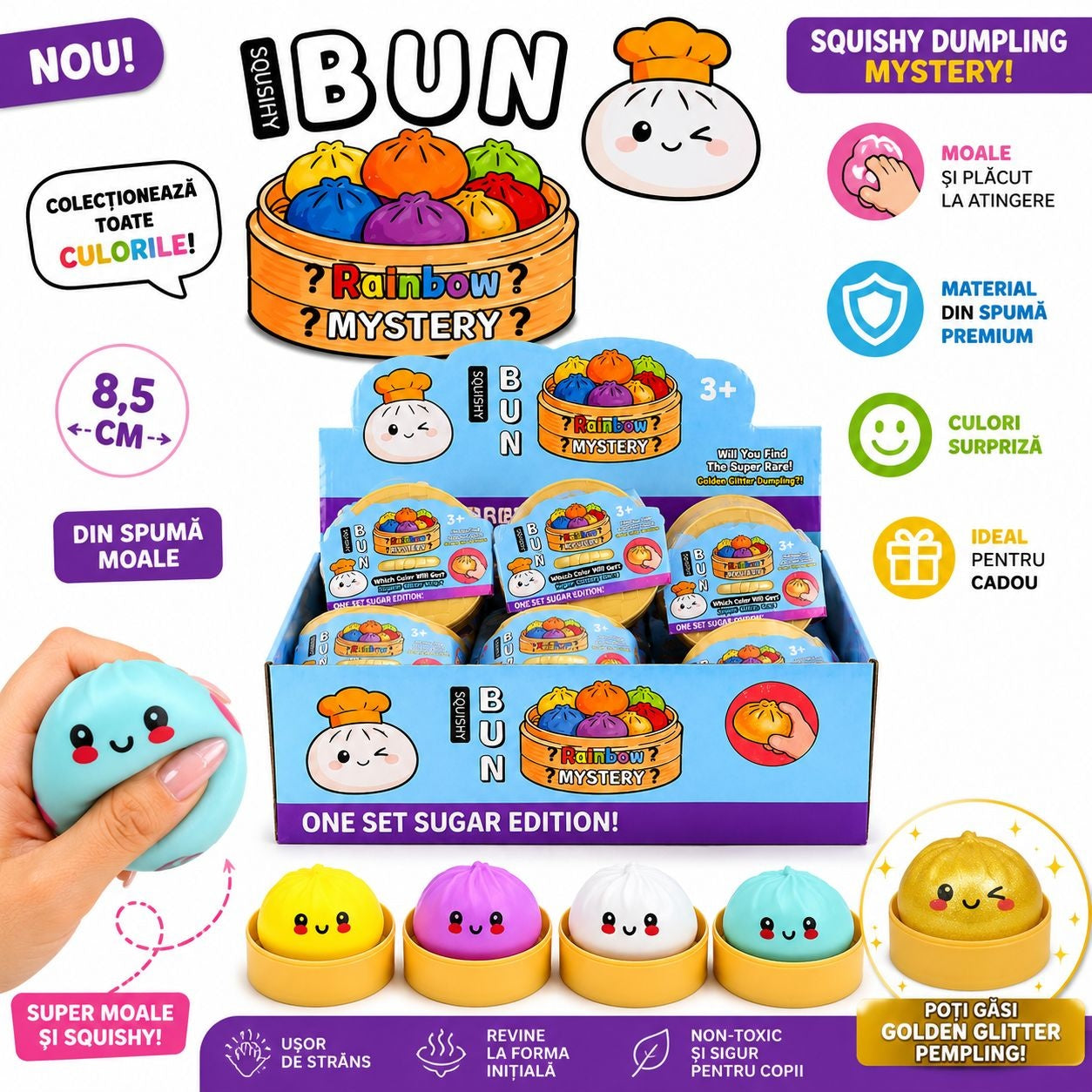 Jucărie Squishy Dumpling din Spumă 8,5 cm – Antistres Moale, Kawaii