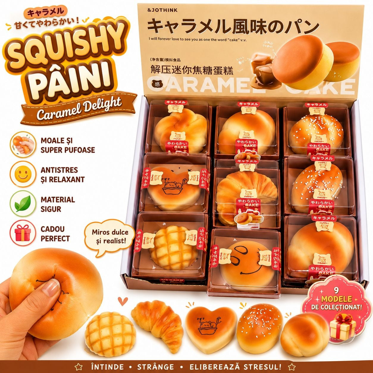 Jucărie Squishy Food cu Aromă de Caramel – Model Aleatoriu, Antistres Moale