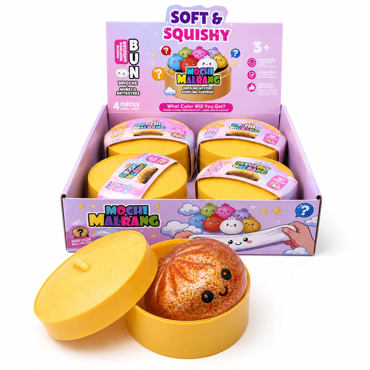 Jucarie Squishy Giganta Mochi Malrang in Cutie Surpriza, Model Galben, Super Moale si Antistres