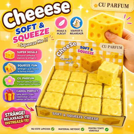 Jucărie Squishy în Formă de Cașcaval – Antistres, Moale și Elastică