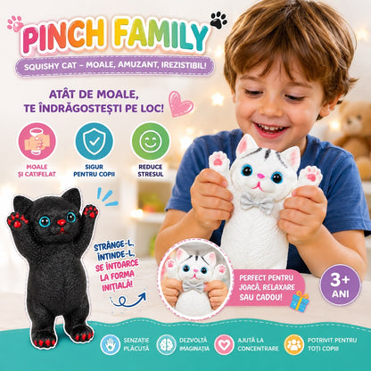 Jucărie Squishy Pisică 20 cm – Antistres, Super Moale, Model Pisicuță pentru Copii, Culoare aleatorie