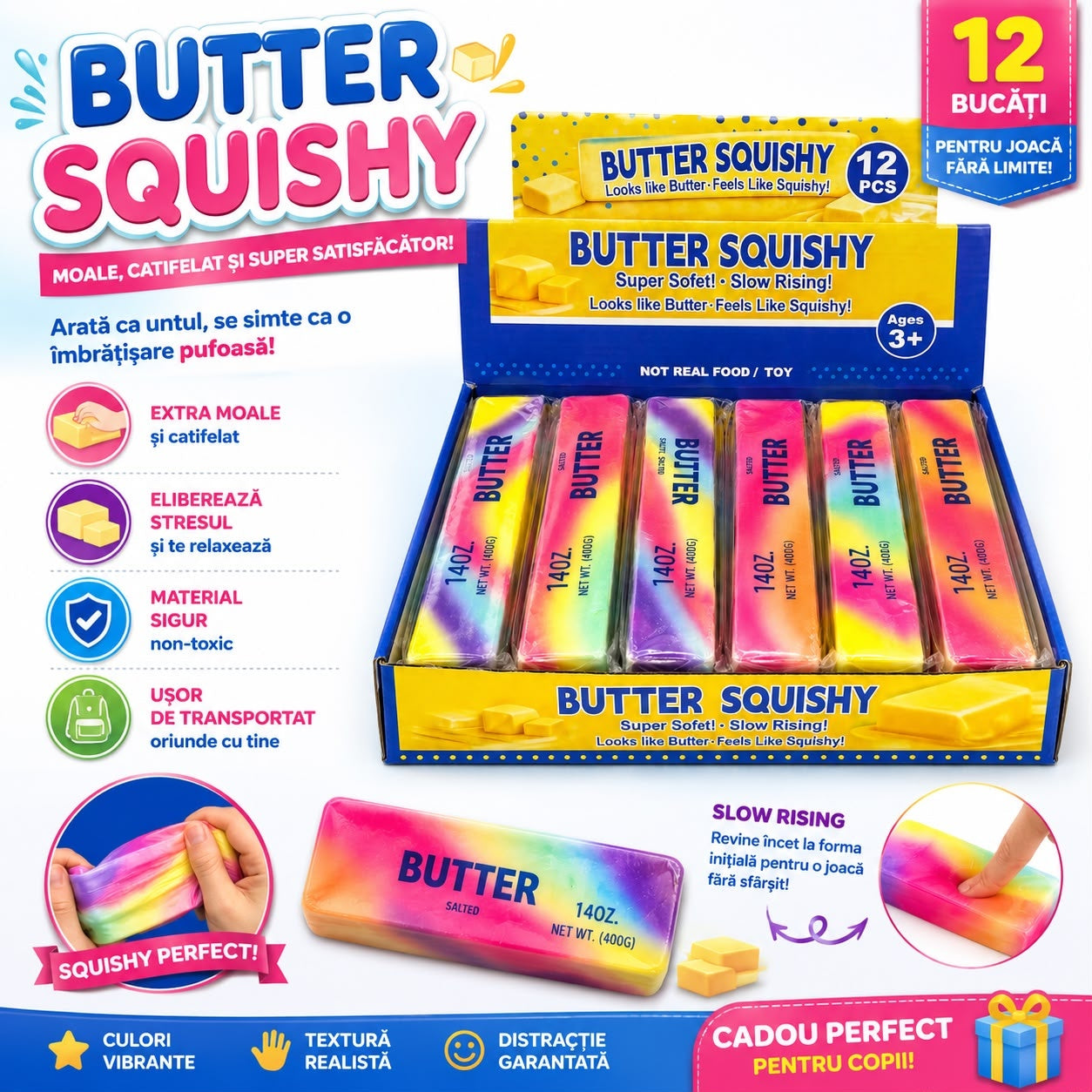 Jucărie Squishy Unt Multicolor Slow Rising, Antistres, Super Moale, 3+ Ani