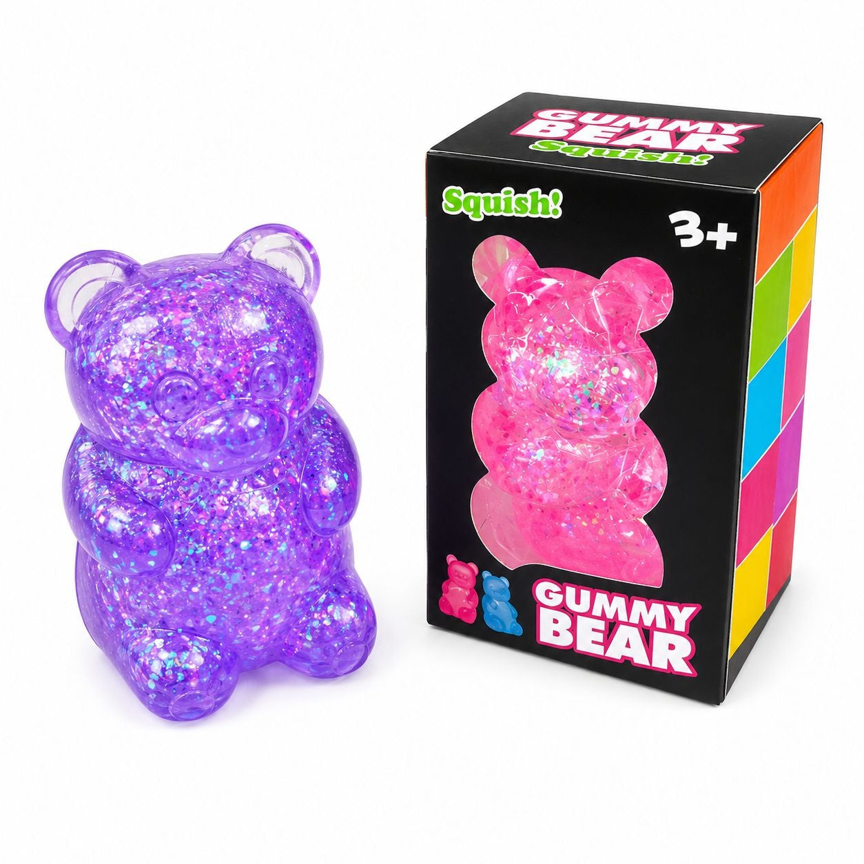 Jucărie Squishy Urs cu Lumini și Sclipici 8 cm – Anti-Stres, LED Multicolor, Super Moale