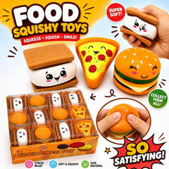 Jucării Squishy Food – Hamburger, Pizza și Marshmallow, Antistres Moi pentru Copii