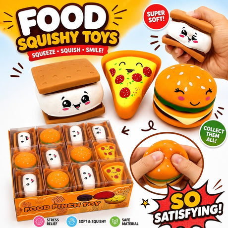 Jucării Squishy Food – Hamburger, Pizza și Marshmallow, Antistres Moi pentru Copii
