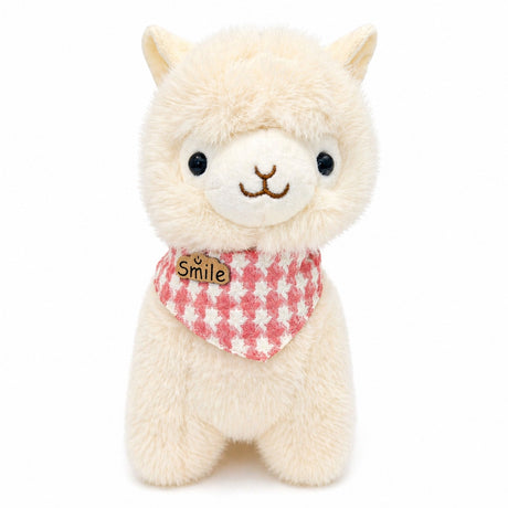 Lama de plus 25cm cu bandana rosie, jucarie moale pufoasa pentru copii