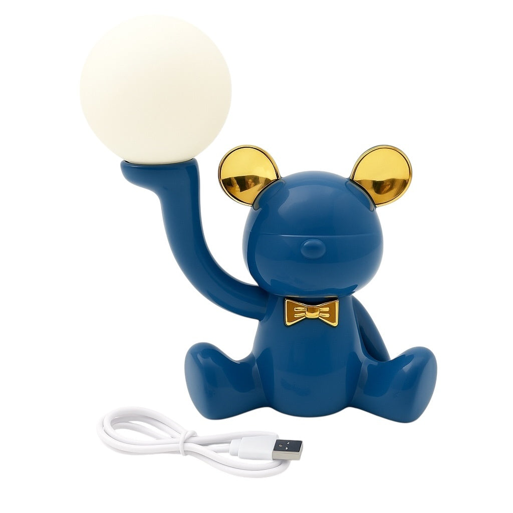 Lampa de Veghe LED Urs Albastru cu Glob Luminos , USB, Design Modern