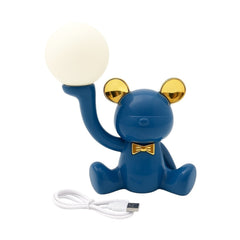 Lampa de Veghe LED Urs Albastru cu Glob Luminos , USB, Design Modern