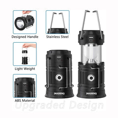 Lampă LED de camping JMADENQ, pliabilă, din oțel inoxidabil și plastic ABS, culoare neagră