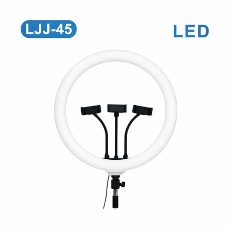 Lampă Ring Light LED LJJ-45 cu 3 suporturi telefon, lumină reglabilă pentru selfie și streaming