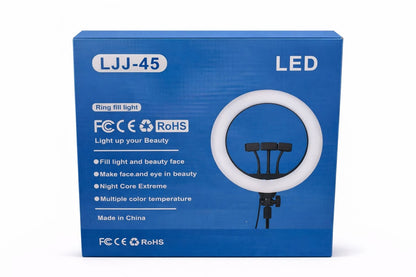 Lampă Ring Light LED LJJ-45 cu 3 suporturi telefon, lumină reglabilă pentru selfie și streaming