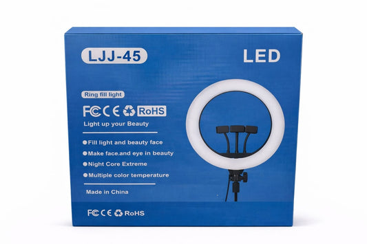 Lampă Ring Light LED LJJ-45 cu 3 suporturi telefon, lumină reglabilă pentru selfie și streaming