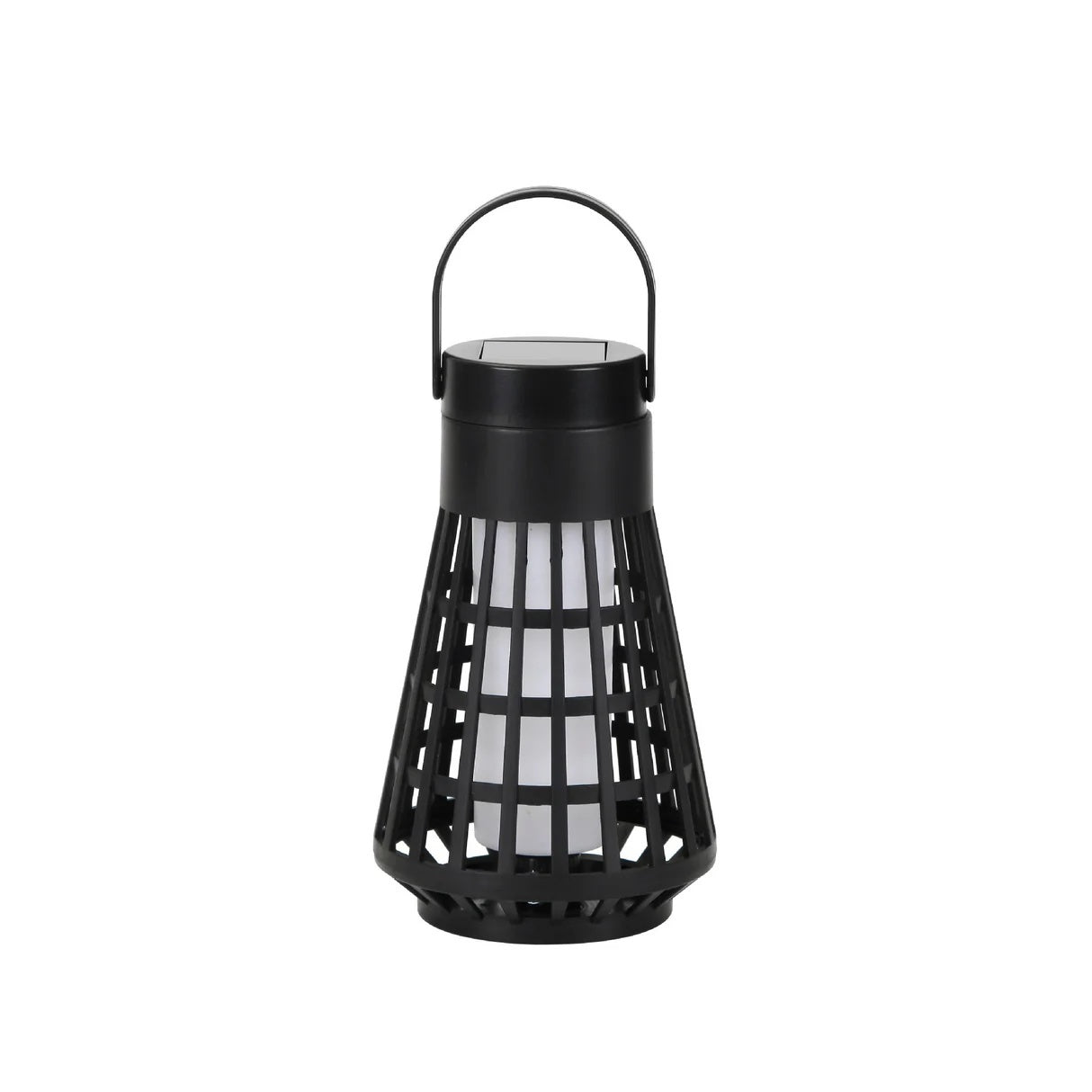 Lampă solară cu LED, lanternă decorativă cu flacără pâlpâitoare, plastic, negru, 11x11 cm