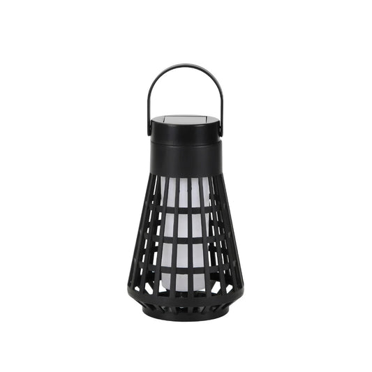 Lampă solară cu LED, lanternă decorativă cu flacără pâlpâitoare, plastic, negru, 11x11 cm