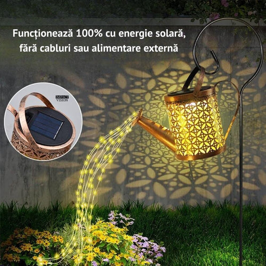 Lampă Solară de Grădină cu Stropitoare Decorativă, Metal, Lumini LED, Golden