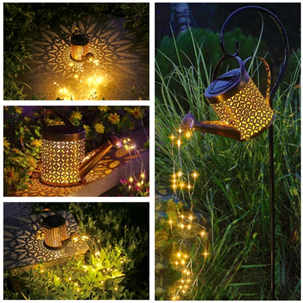 Lampă Solară de Grădină cu Stropitoare Decorativă, Metal, Lumini LED, Golden