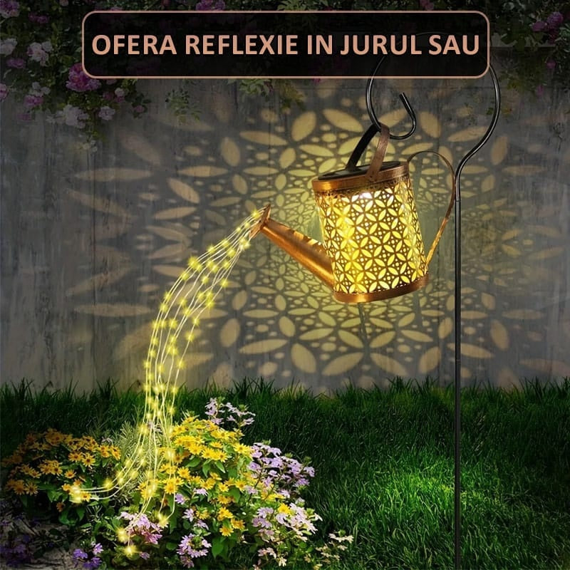 Lampă Solară de Grădină cu Stropitoare Decorativă, Metal, Lumini LED, Golden