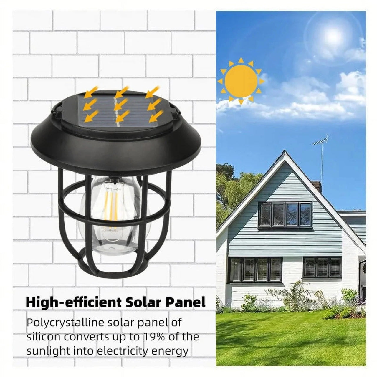 Lampă solară de grădină LED cu spic, neagră, plastic rezistent, lumină caldă, cu montaj ușor
