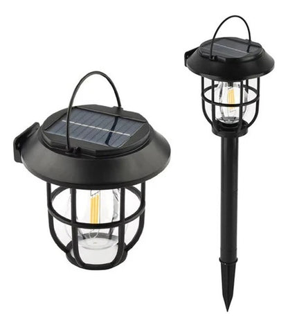 Lampă solară de grădină LED cu spic, neagră, plastic rezistent, lumină caldă, cu montaj ușor