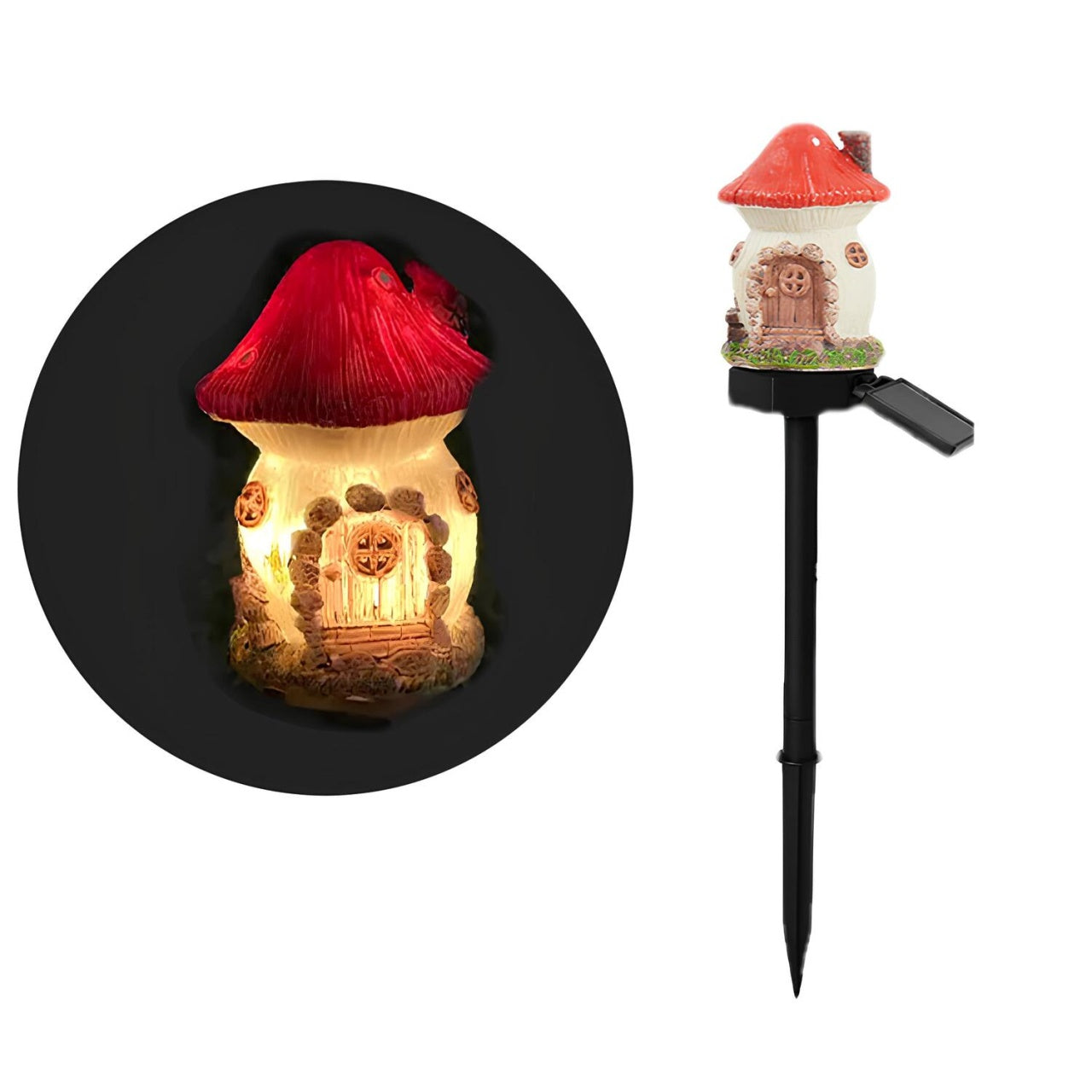 Lampă solară de grădină LED, design ciupercă, plastic rezistent, iluminare automată, roșu-galben
