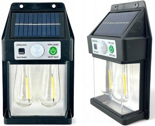 Lampă solară de perete VX, neagră, plastic, cu senzor de mișcare și panou solar eficient, 3W