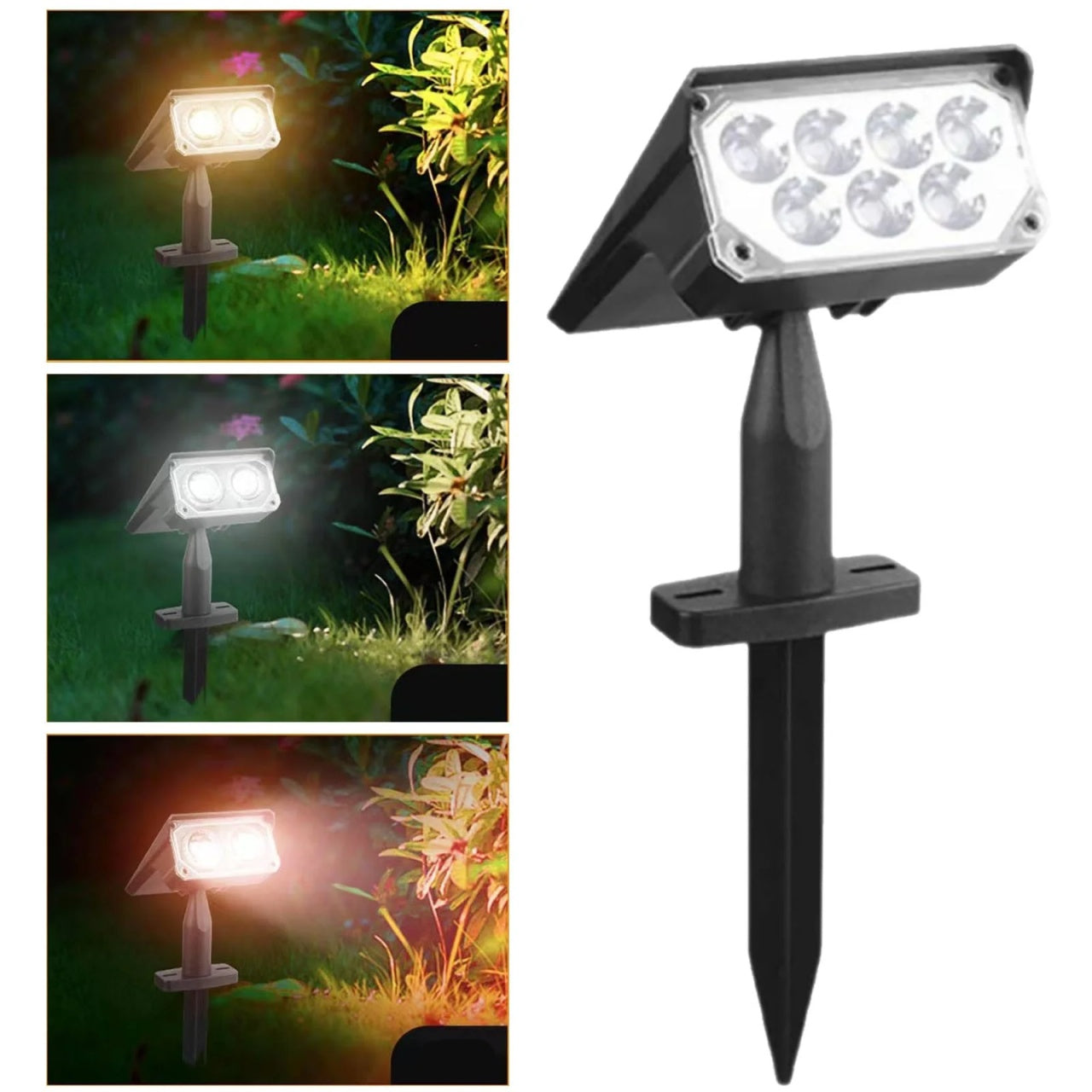 Lampă solară de sol cu două capete luminoase, plastic rezistent, culoare neagră