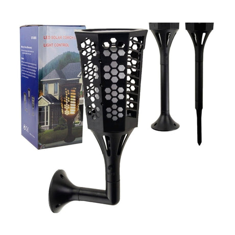 Lampă solară decorativă tip torță LED, set 2 bucăți, plastic, negru