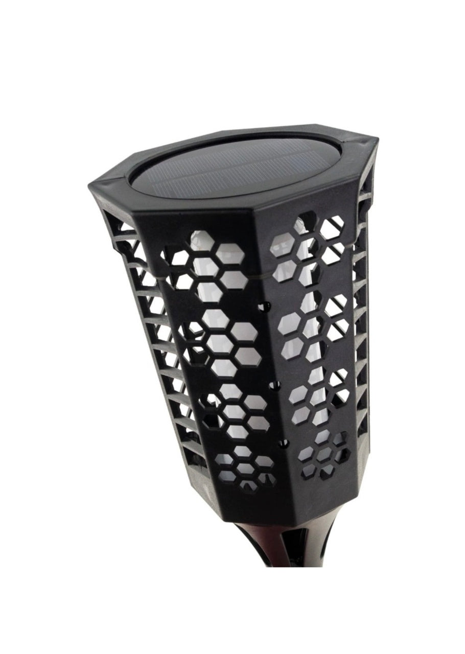 Lampă solară decorativă tip torță LED, set 2 bucăți, plastic, negru