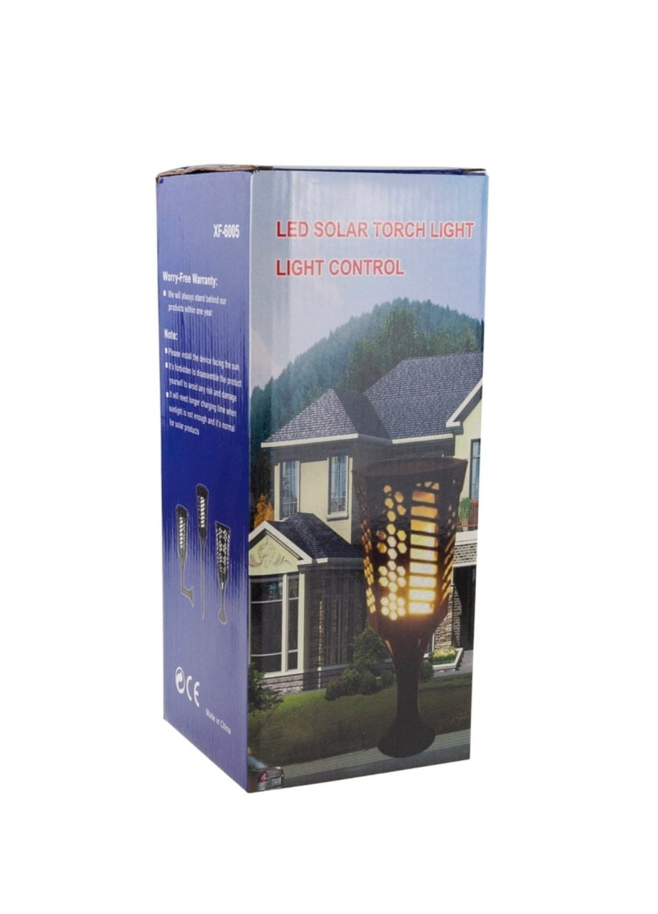 Lampă solară decorativă tip torță LED, set 2 bucăți, plastic, negru