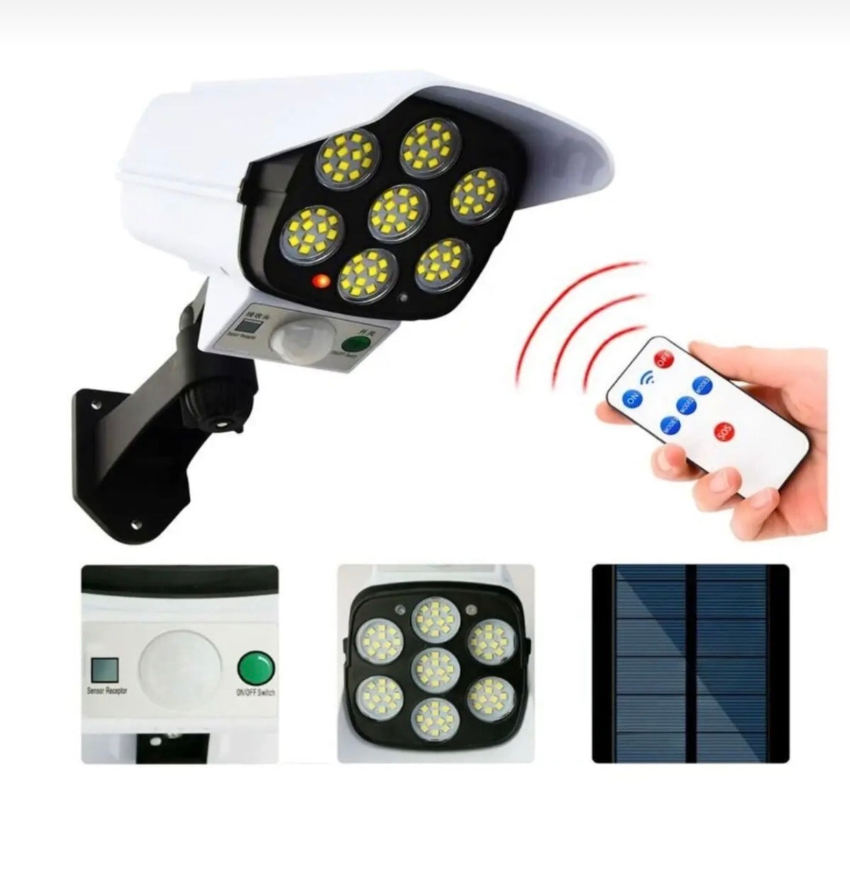 Lampa Solara LED cu Senzor Miscare si Telecomanda, Camera Supraveghere Falsa, Exterior