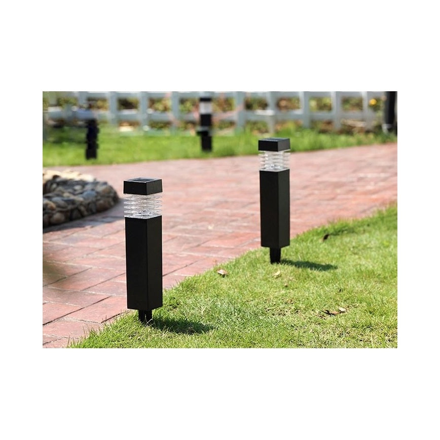Lampă solară LED cu țeapă decorativă pentru grădină, plastic negru, lumina rece