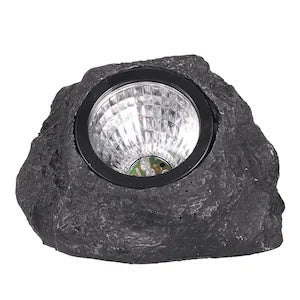Lampă solară LED de grădină, design piatră, plastic, negru, 15x12 cm