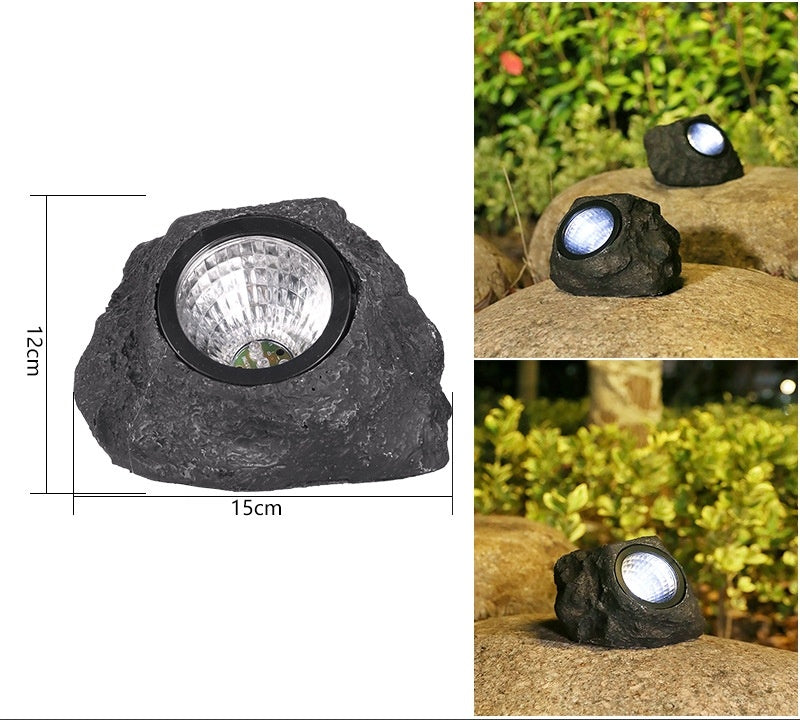 Lampă solară LED de grădină, design piatră, plastic, negru, 15x12 cm