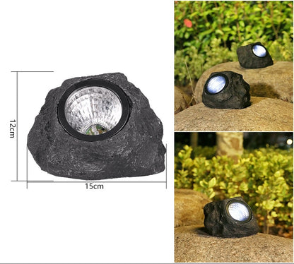 Lampă solară LED de grădină, design piatră, plastic, negru, 15x12 cm