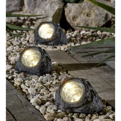 Lampă solară LED de grădină, design piatră, plastic, negru, 15x12 cm