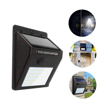 Lampă solară LED de perete din plastic, neagră, cu senzor PIR și senzor de noapte CDS