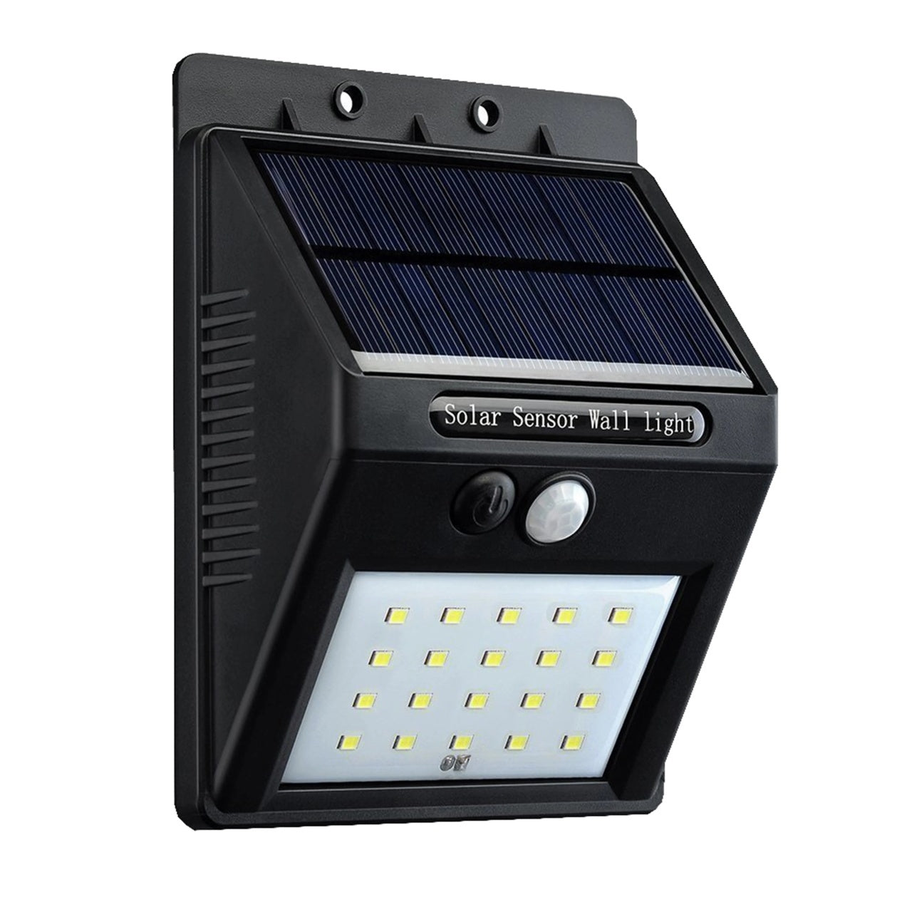 Lampă solară LED de perete din plastic, neagră, cu senzor PIR și senzor de noapte CDS