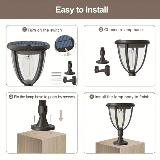 Lampă solară LED de perete, plastic negru, 100 Led, lumină caldă, cu comutator intensitate
