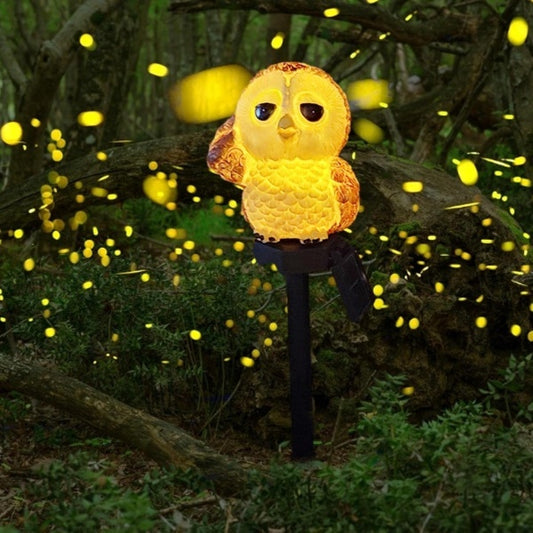 Lampa solară LED decorativă pentru grădină în formă de bufniță, plastic, maro și crem
