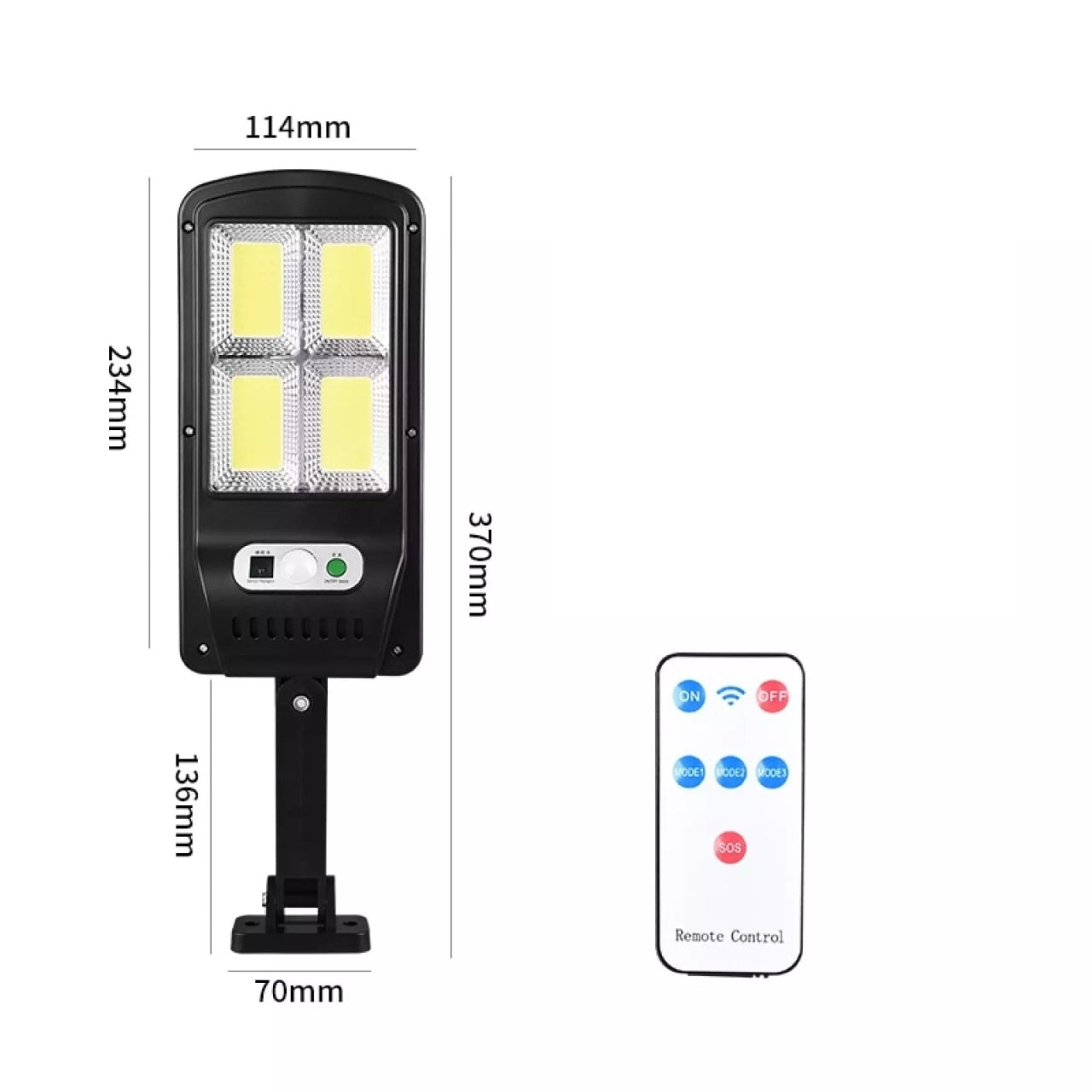 Lampă solară LED pentru grădină cu 120 COB LED-uri și telecomandă, negru, 114x234x370mm