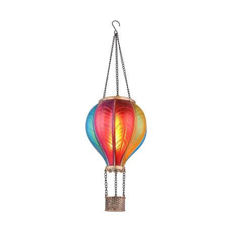 Lampă solară LED tip balon aer cald cu efect flacără, multicolor, plastic