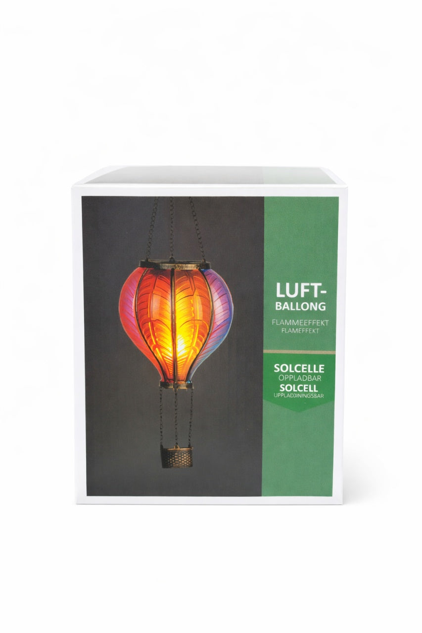 Lampă solară LED tip balon aer cald cu efect flacără, multicolor, plastic