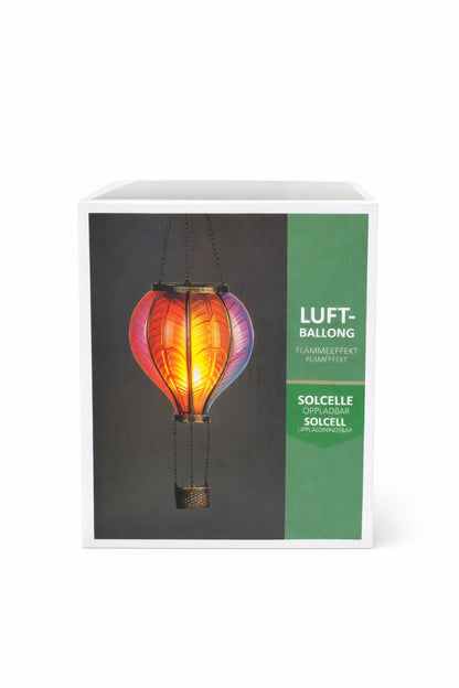 Lampă solară LED tip balon aer cald cu efect flacără, multicolor, plastic